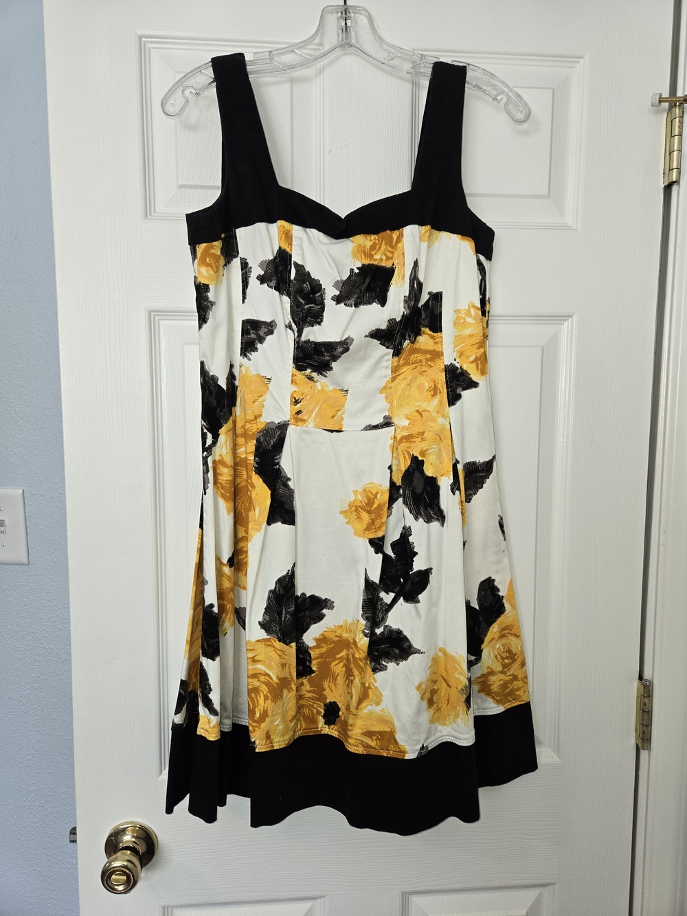 Floral Fit & Flare Sundress in White, Yellow & Black